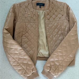 Karen Millen Tan Quilted Bomber Jacket